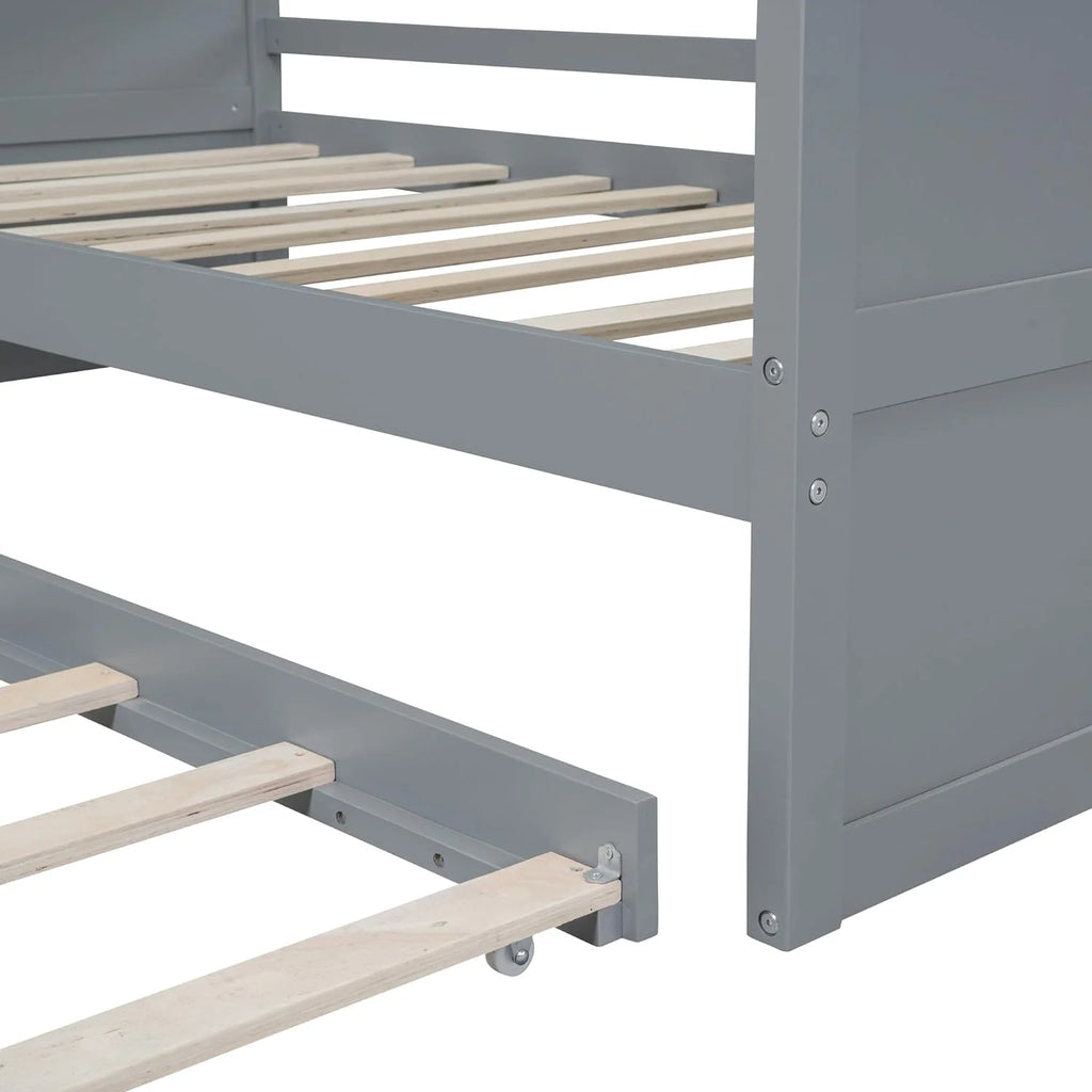 Twin Size Four-Poster Wood Canopy Bed with Trundle U883510