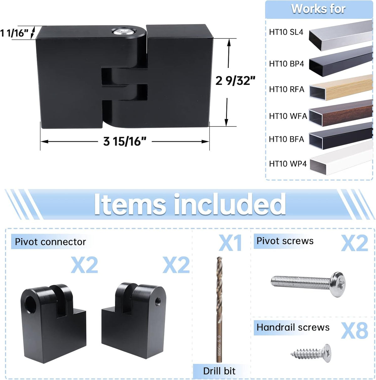 2pack Adjustable Angled Stairs Handrail Connector POM Black T1539