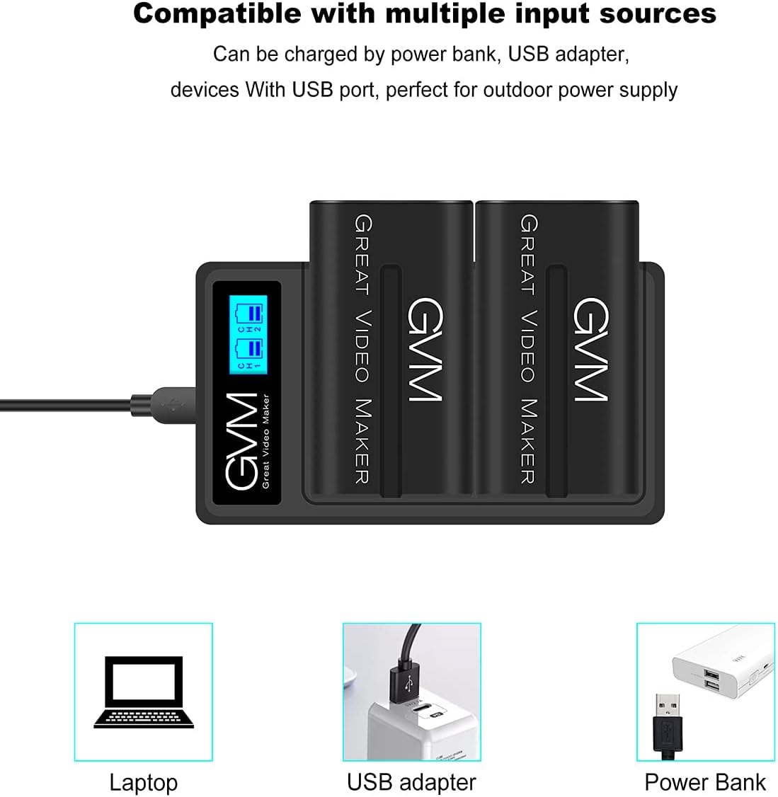 NP-F970 6600mAh Batteries with Dual USB Charger and V-Mount Adapter, 2 Packs B4385