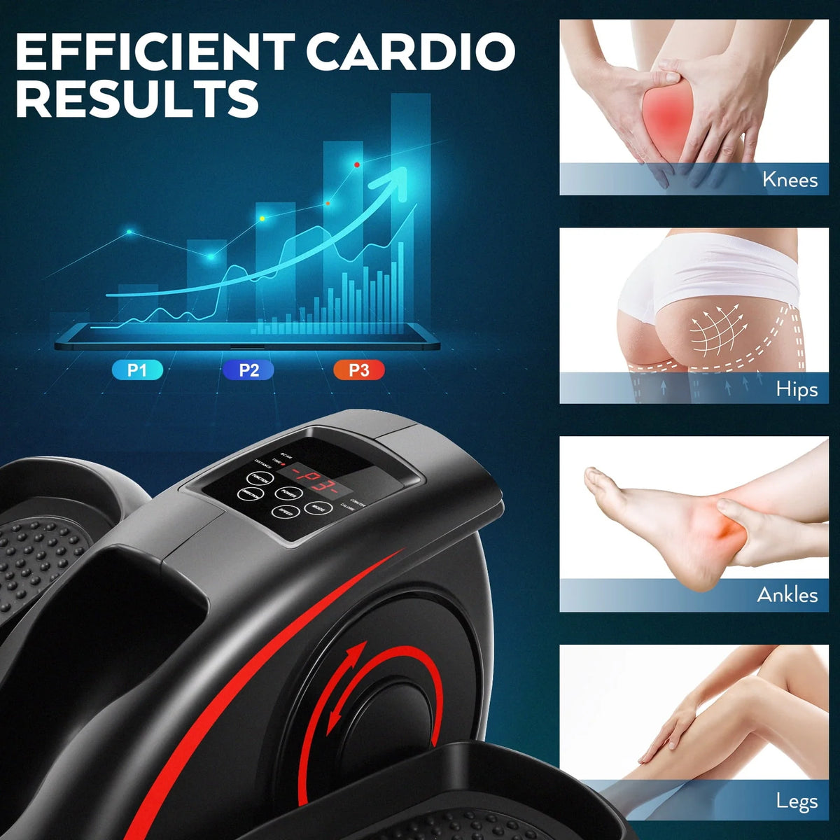 Black Red Under Desk Elliptical Machine D21005