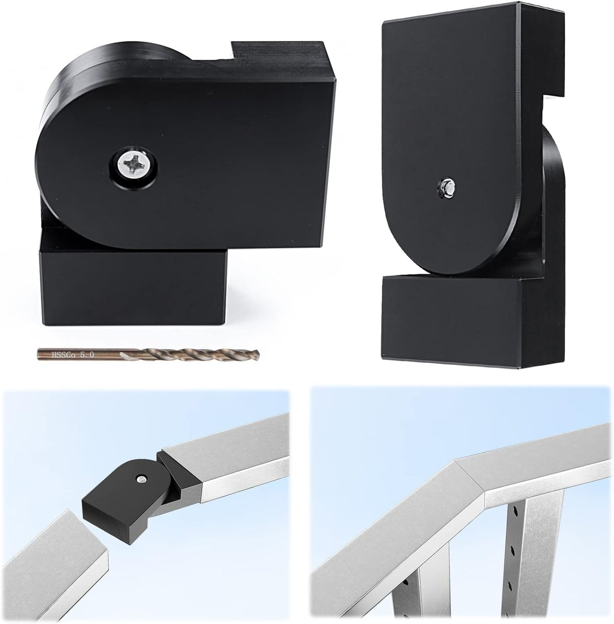 2pack Adjustable Angled Stairs Handrail Connector POM Black T1539
