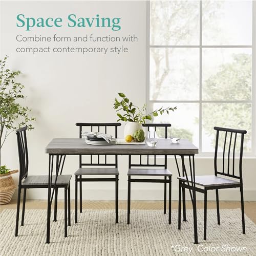 5-Piece Metal and Wood Rectangular Dining Table Set with 4 Chairs V955