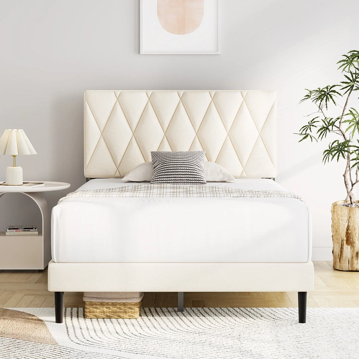 Queen Size Platform Bed with Upholstered Headboard M655574