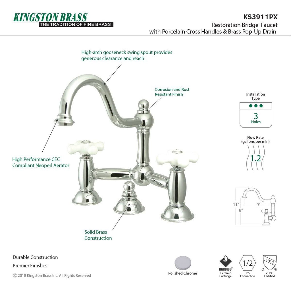 Polished Brass Lavatory Bridge Faucet with Brass Pop-Up V60261