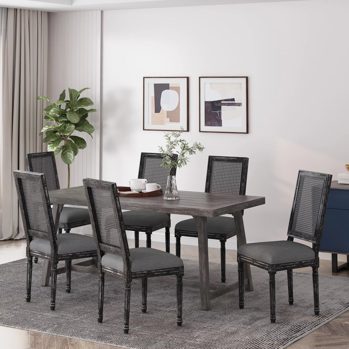 Gray Fabric Dining Chair Set of 6 Q906