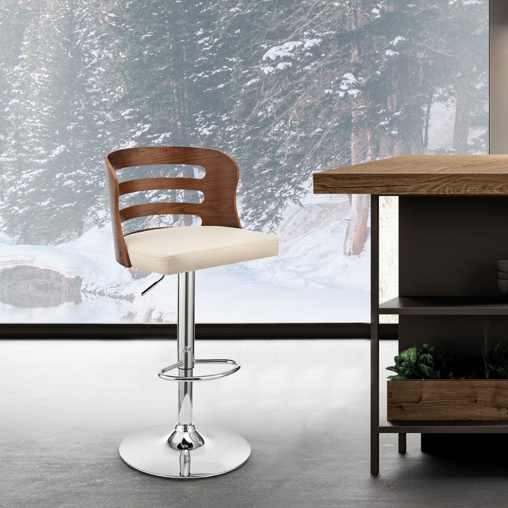 Cream Upholstered Chrome Base Adjustable Swivel Bar Stool X241027