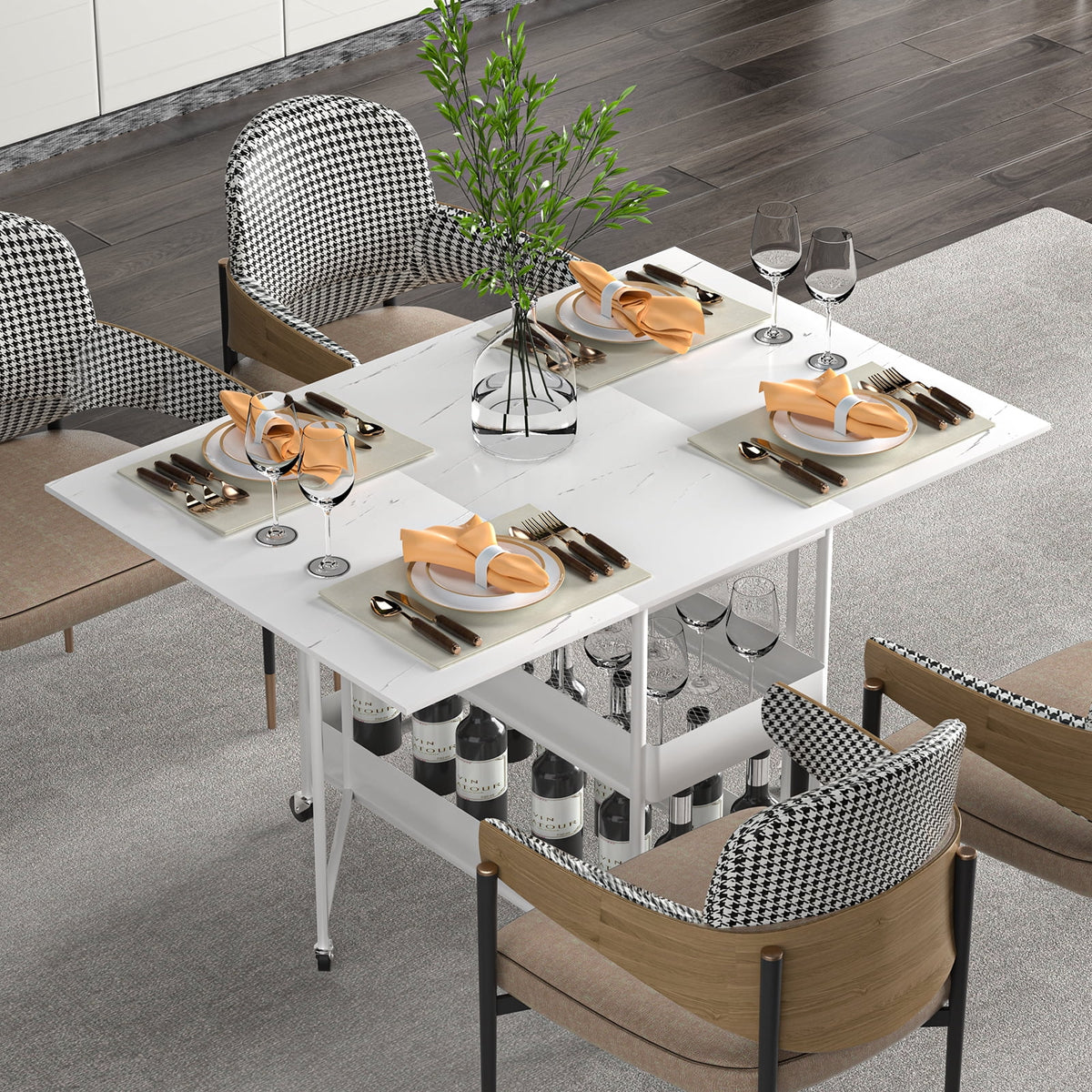 Folding Extendable Dining Table with 7 Wheels White E722859