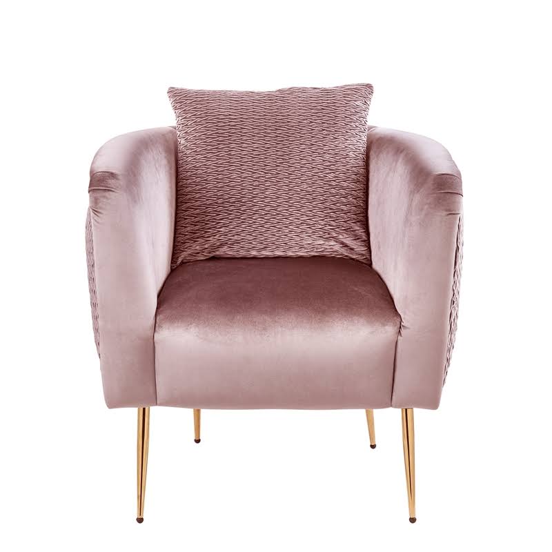 Blush Pink Velvet Barrel Accent Chair with Metal Legs F457