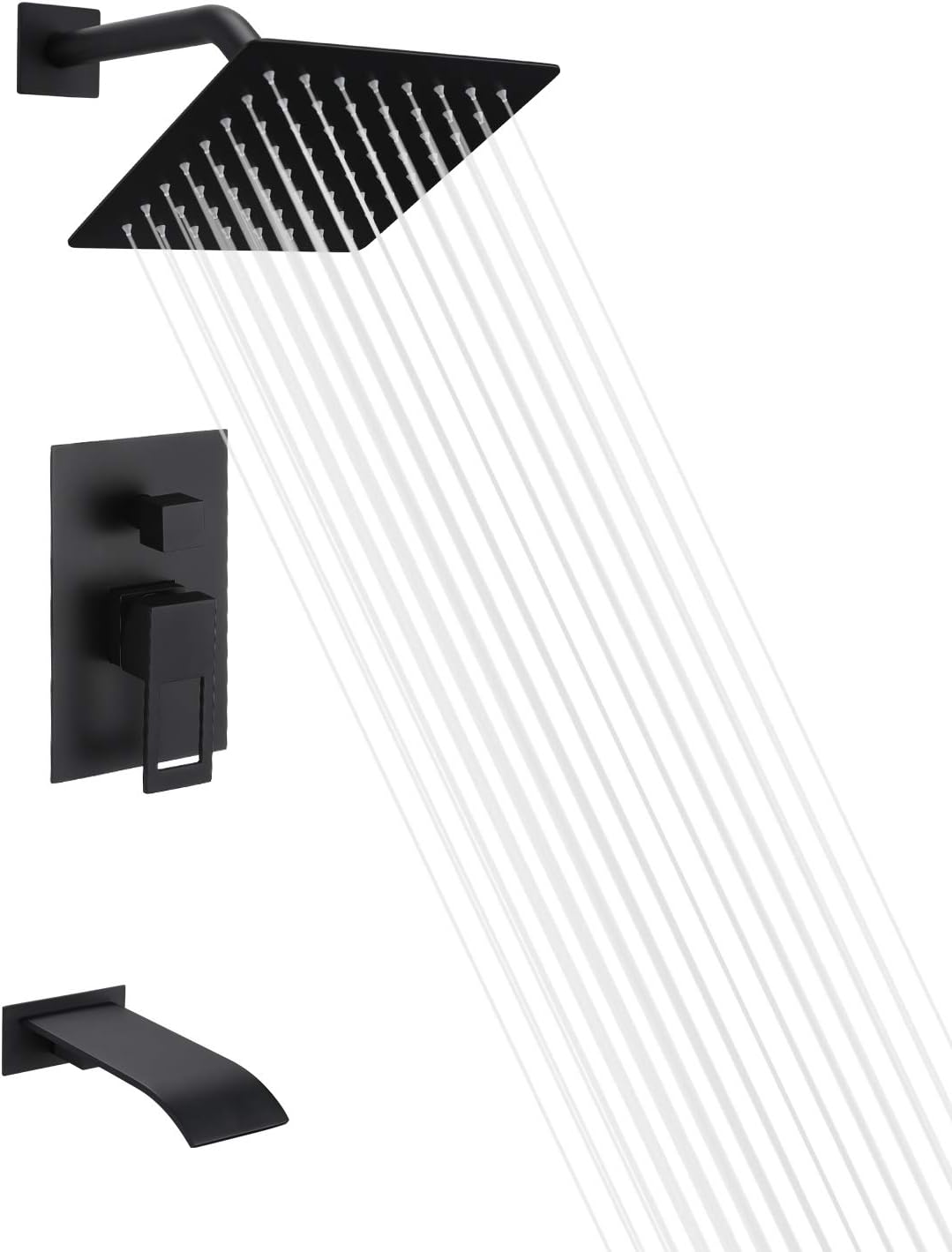 Black Tub and Shower Faucet Set with 8 Inch Rain Shower Head F86180