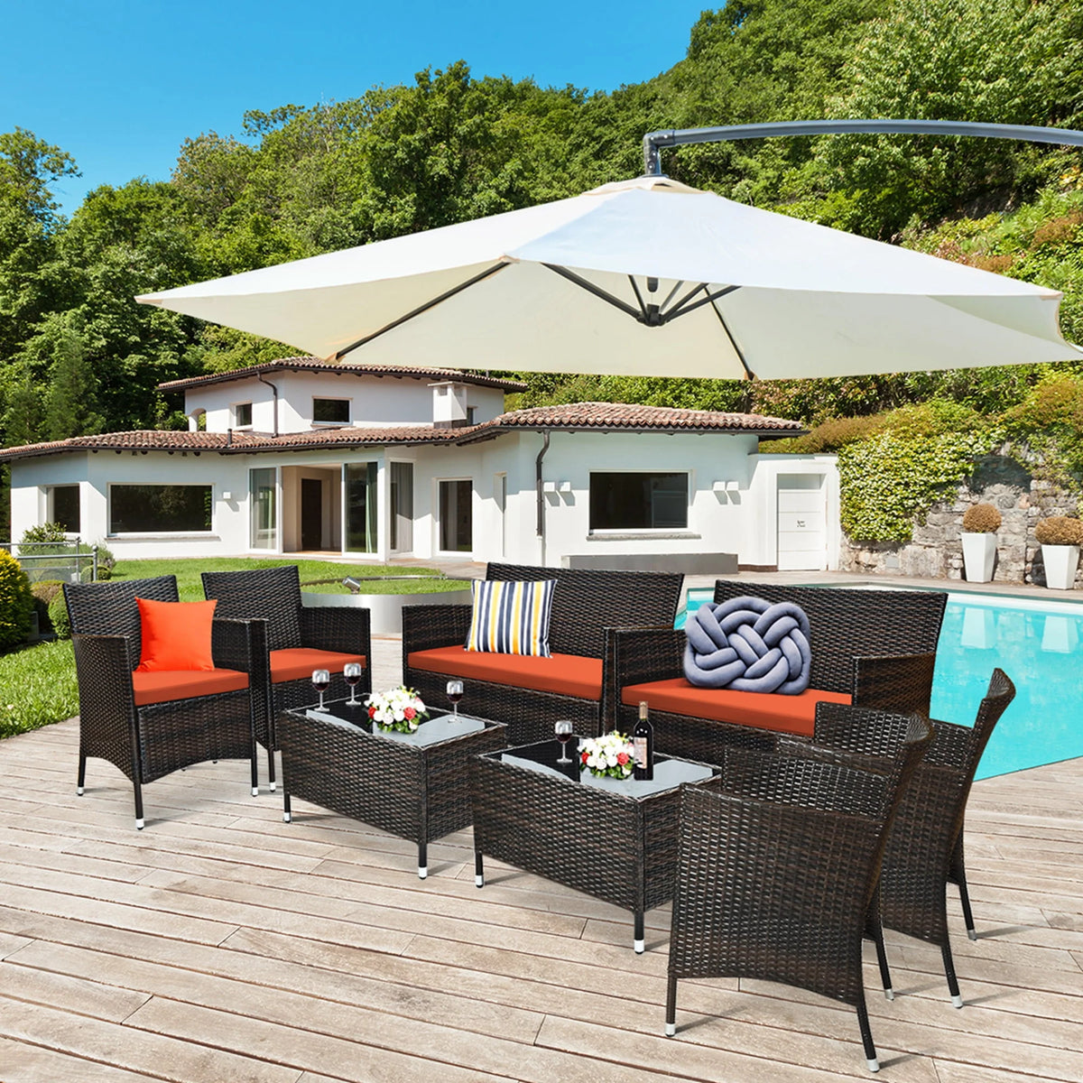 8 Pcs Cushioned Patio Furniture Set S8470