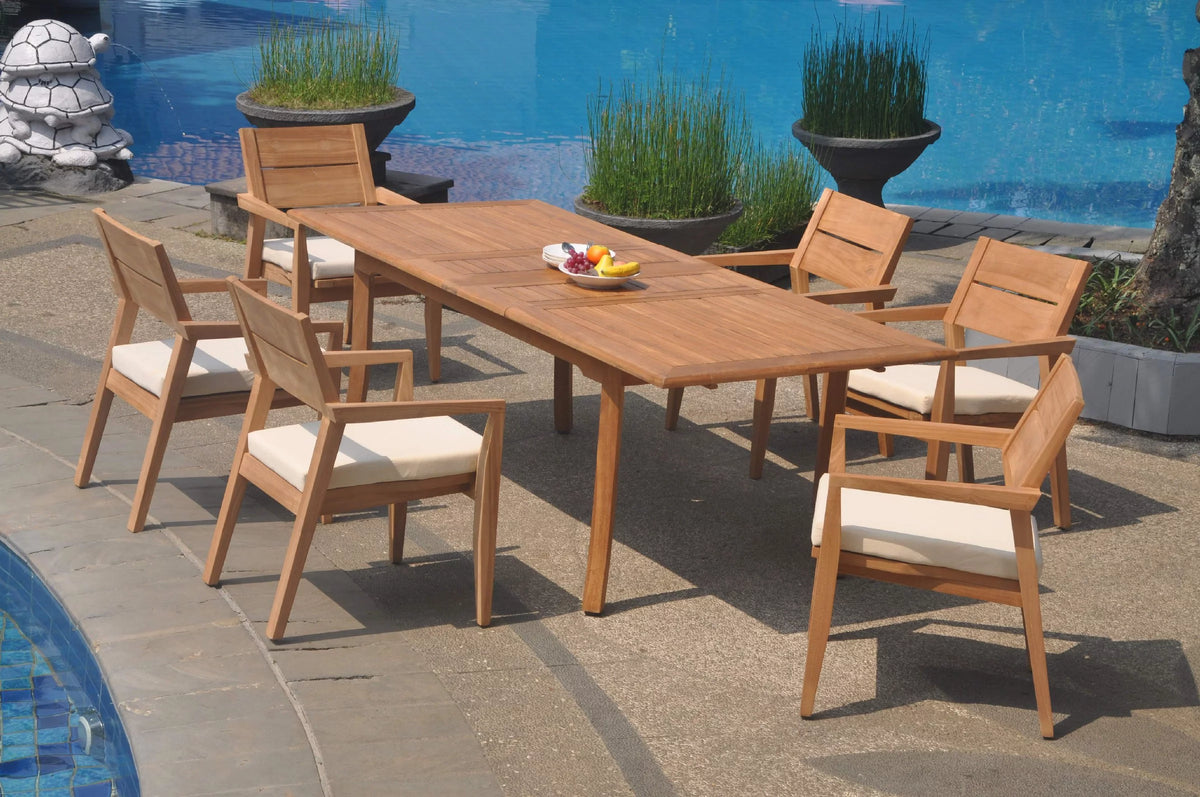 Grade-A Teak 7 Pc Dining Set with 6 Stacking Arm Chairs B9791