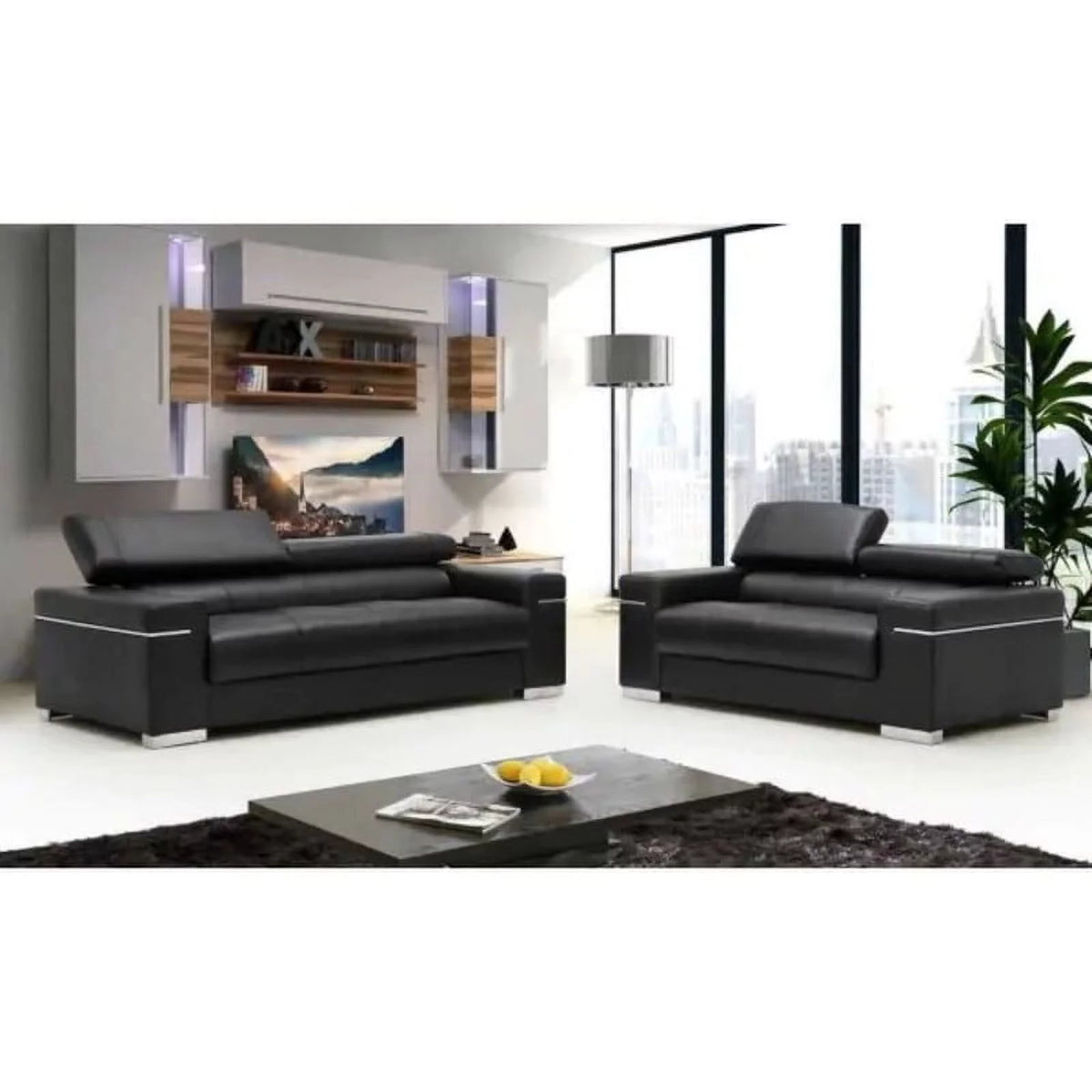 Black 2-Piece Leather Sofa Set L10292