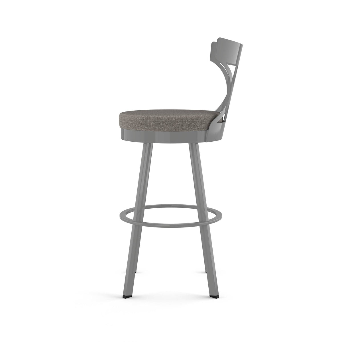 Grey Woven Fabric Black Metal Swivel Bar Stool Q689125
