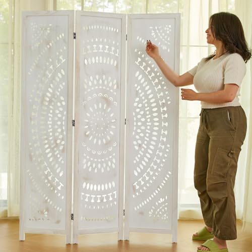 Wood Carved Folding Room Divider Screen 6 Panels F9122