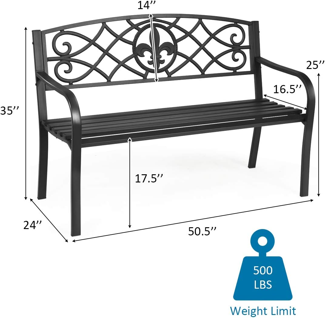 50 inch Heavy-Duty Metal Patio Bench with Pattern Backrest L4793