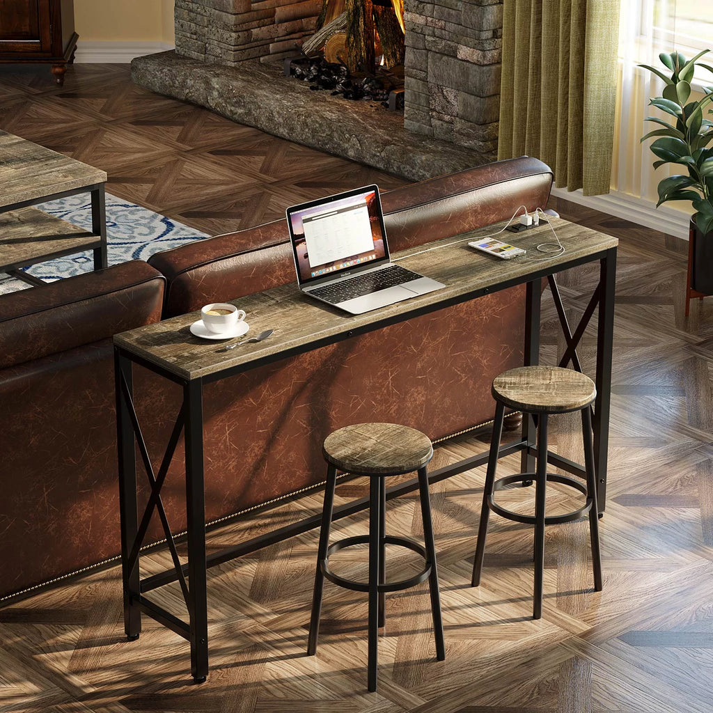 Console Table with Power Outlet, 55 Inch, Rustic Brown A893523