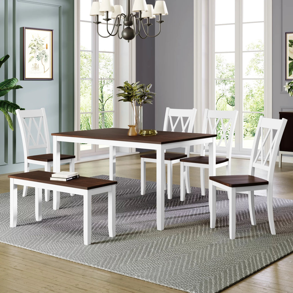 6-Piece Wooden Kitchen Table Set with 4 Chairs and Bench R114211