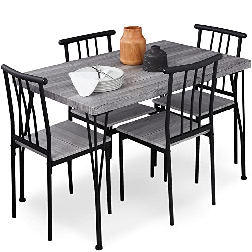 5-Piece Metal and Wood Rectangular Dining Table Set with 4 Chairs V955