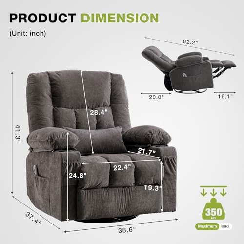 Oversized Swivel Rocker Recliner Chair with Massage and Heat C985276