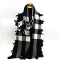 Wool Muffler Mega Plaid White Black H5004
