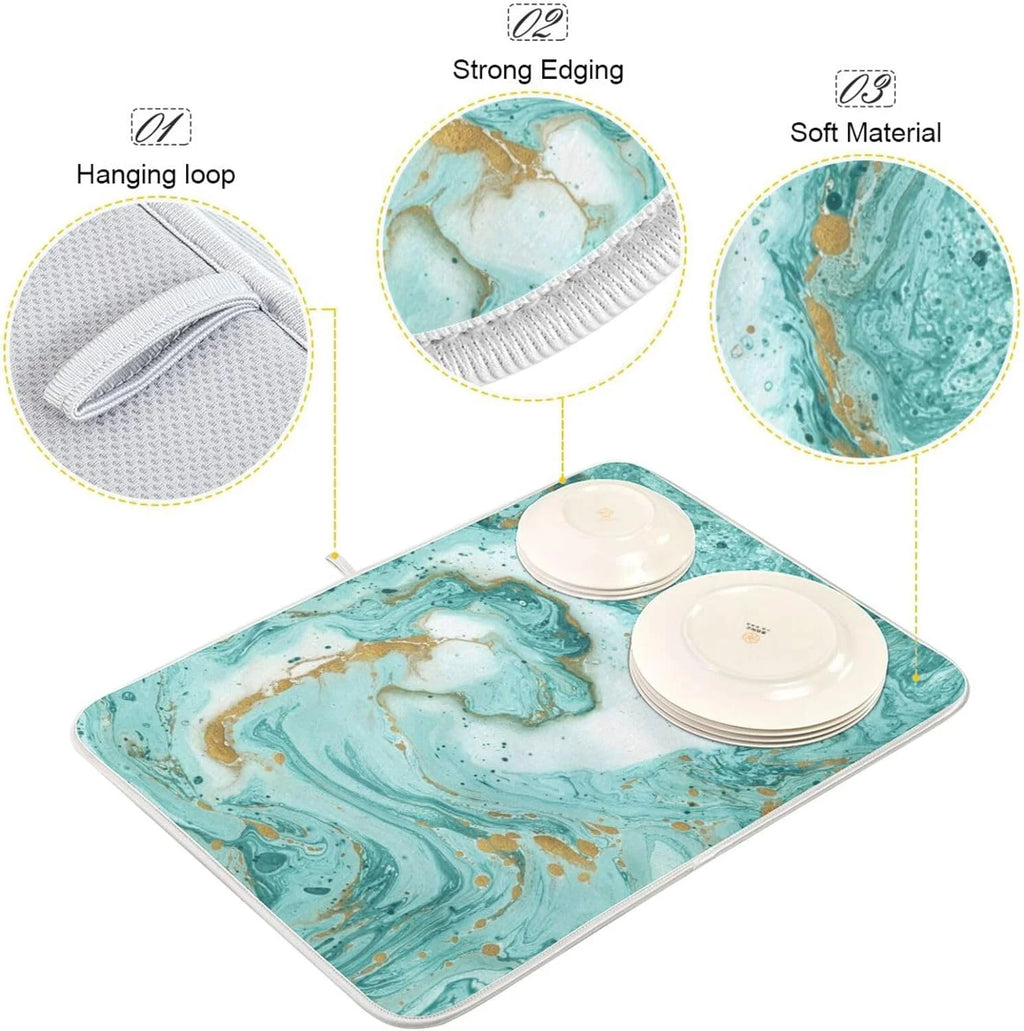 Turquoise Marble Texture Dish Drying Mat 16x18Inch X252