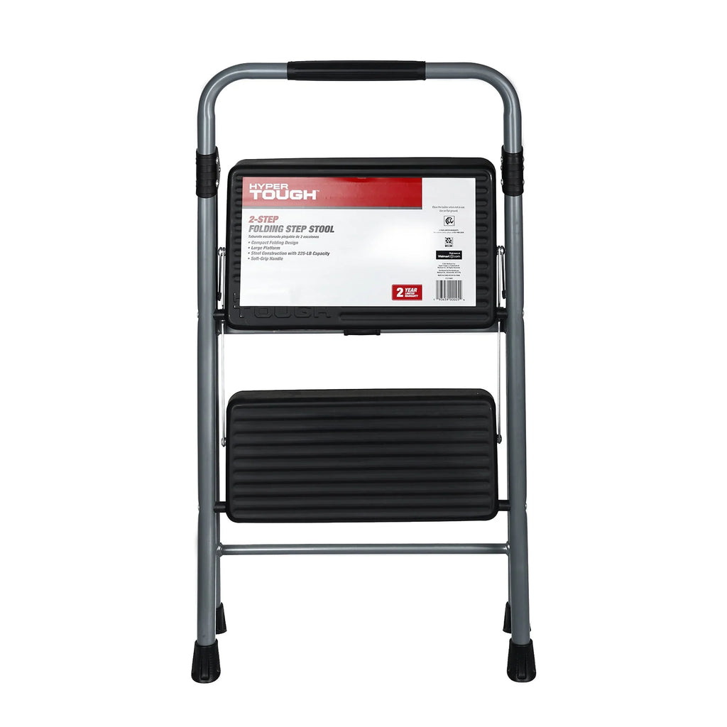 Gray & Black 2-Step Steel Foldable Step Stool I7779