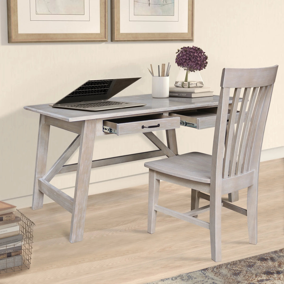 Wood Desk with 2 Drawers and Chair O365