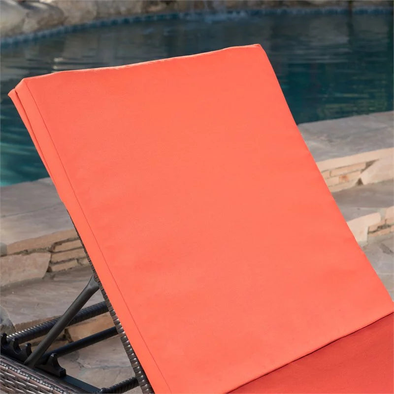 MultiBrown Wicker Chaise Lounge with Orange Cushion K5178