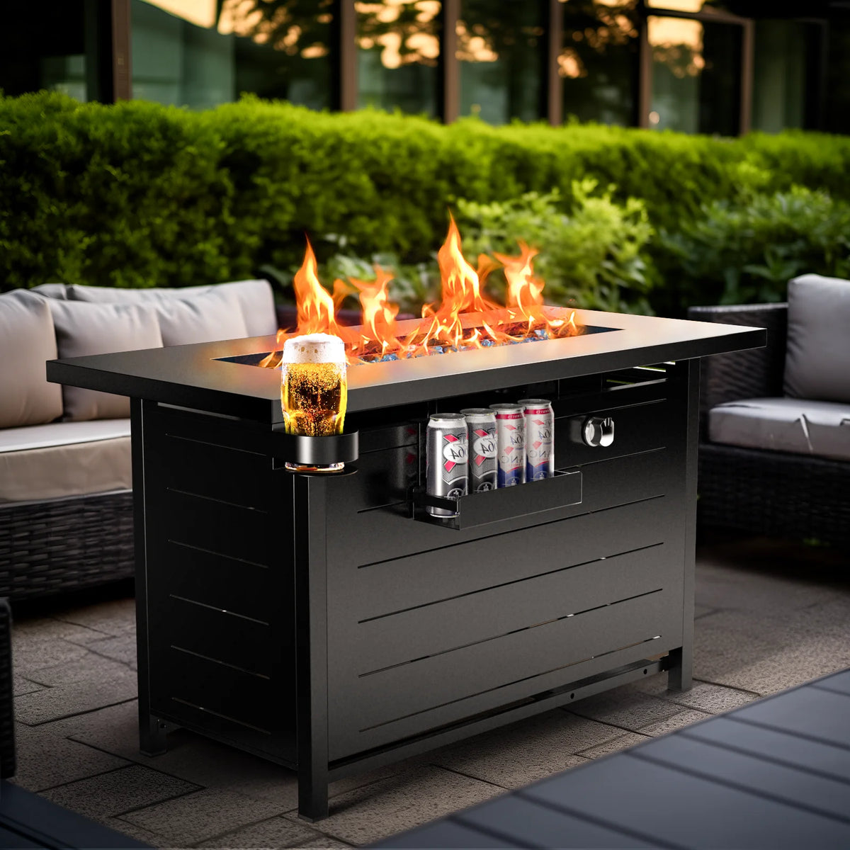 28 Inch 50000 BTU Steel Propane Fire Pit Table with Lid and Lava Rock K6252