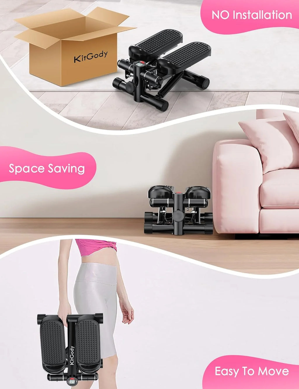Stair Stepper with Resistance Bands and Digital Monitor N18802