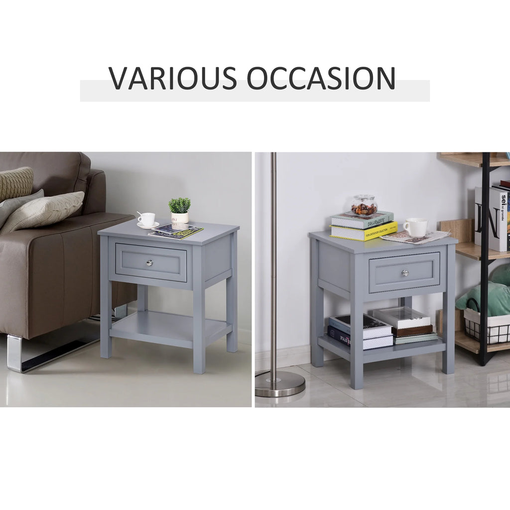 Accent End Table with Gray Tabletop, Storage Drawer, and Bottom Shelf O399