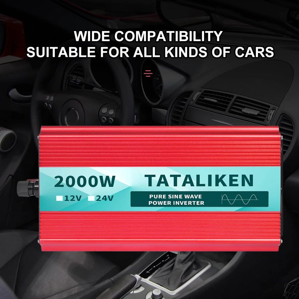 2000 Watts Pure Sine Wave Power Inverter DC 12V to AC 110V/120V with 2 AC Outlets I2243