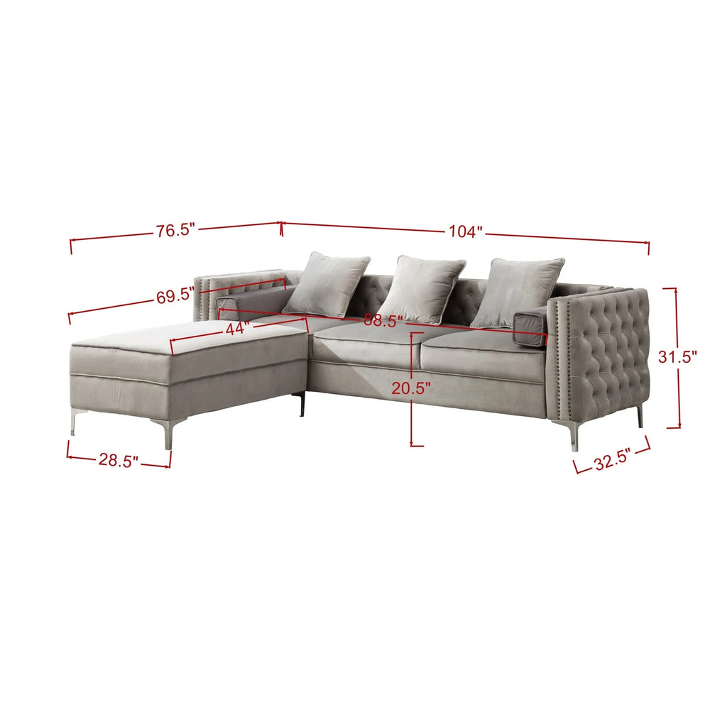 Green Velvet Convertible Sleeper Sectional Sofa Z704472