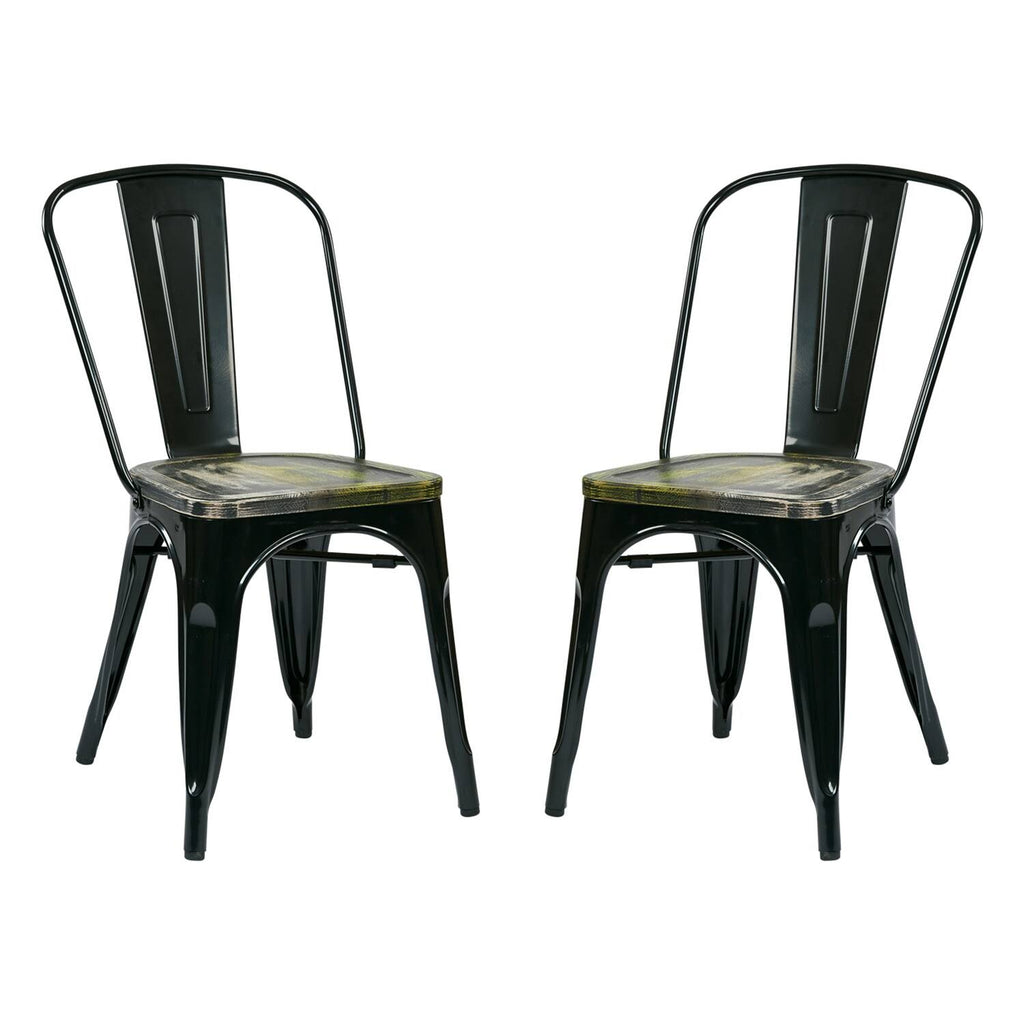 Black Metal Chair with Wood Seat - Set of 2 P2953