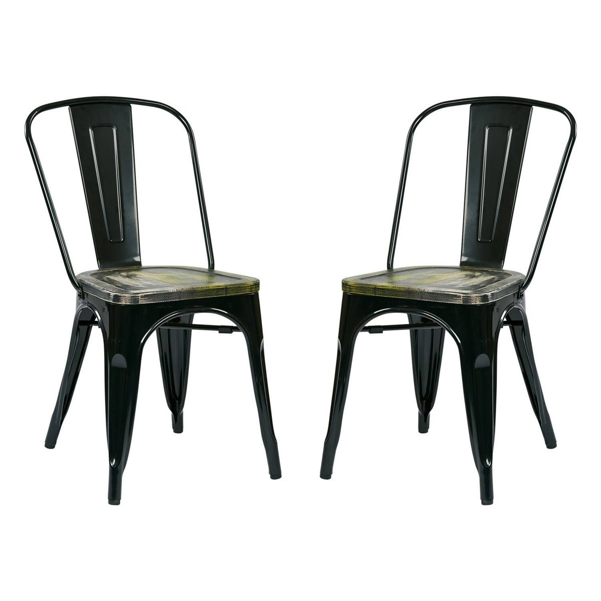 Black Metal Chair with Wood Seat - Set of 2 P2953