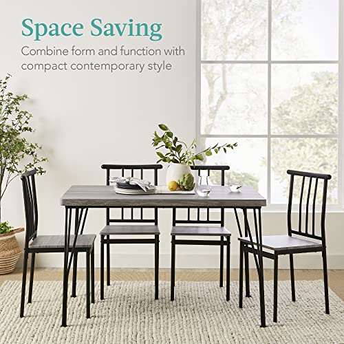 5-Piece Metal and Wood Rectangular Dining Table Set with 4 Chairs V955
