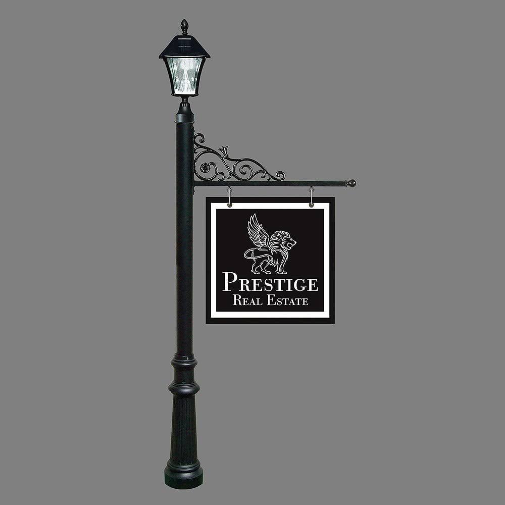 Black Real Estate Sign System with Solar Lamp and Fluted Base O267