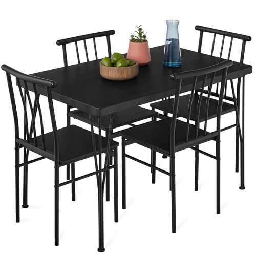 5-Piece Metal and Wood Rectangular Dining Table Set with 4 Chairs V955