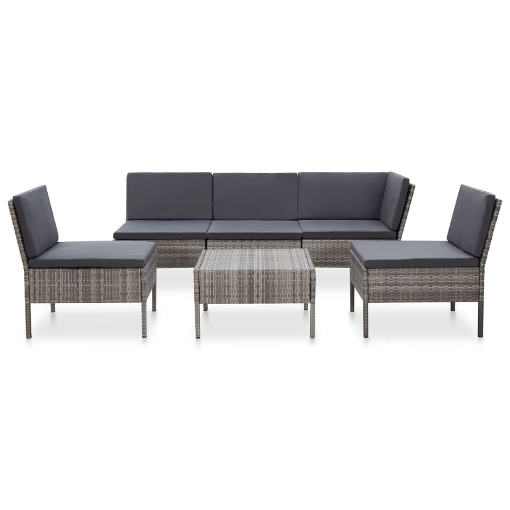 6 Piece Outdoor Conversation Set Gray Poly Rattan Patio Sectional with Coffee Table H605