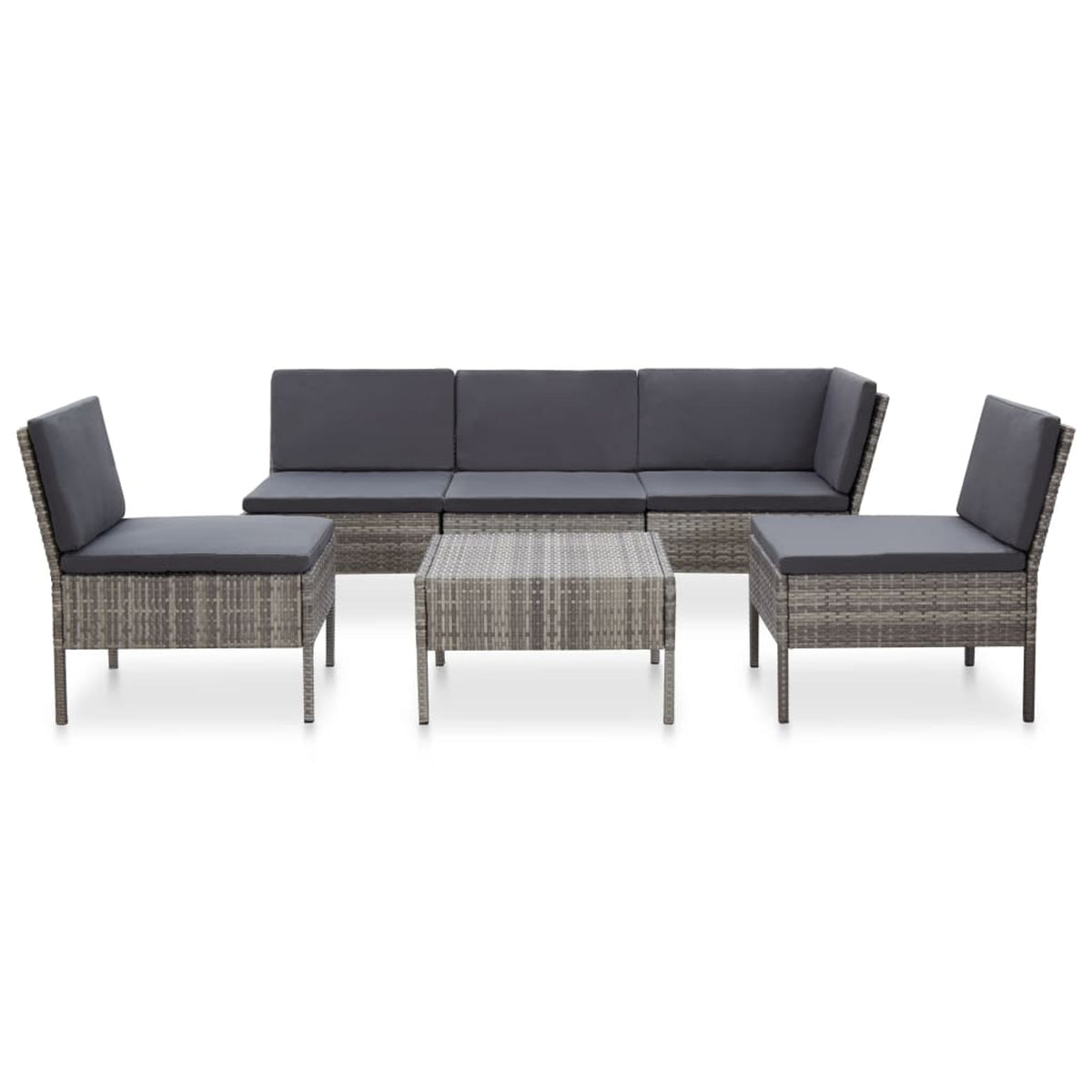 6 Piece Outdoor Conversation Set Gray Poly Rattan Patio Sectional with Coffee Table H605