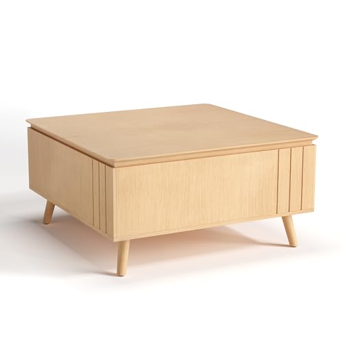 Round Storage Coffee Table with Sliding Cabinet Door, Walnut J203