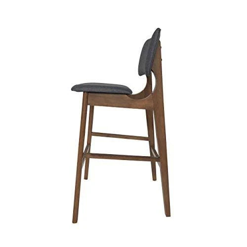 Wooden Bar Chair with Fabric Seats (Set of 2), Charcoal and Walnut Finish P918
