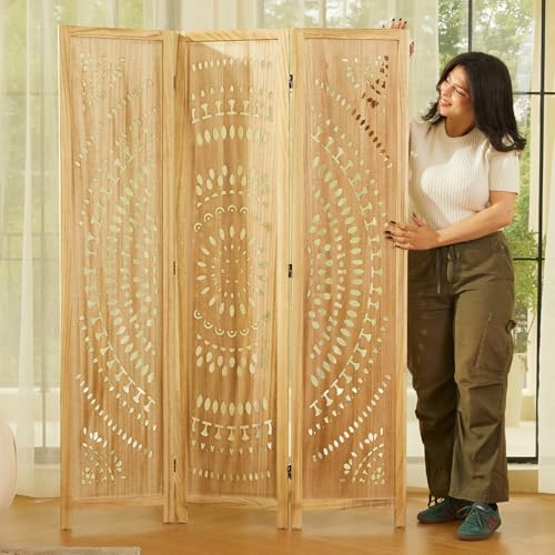 Wood Carved Folding Room Divider Screen 6 Panels F9122