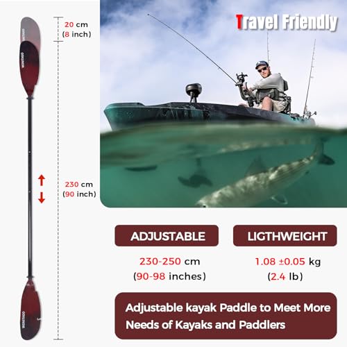 Carbon Fiber Shaft Plastic Blade Adjustable Kayak Paddles L649497