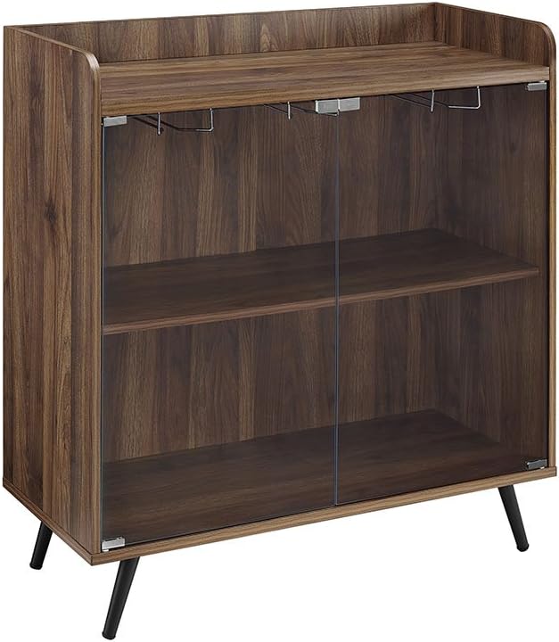 Dark Walnut Double Glass Door Bar Cabinet E929