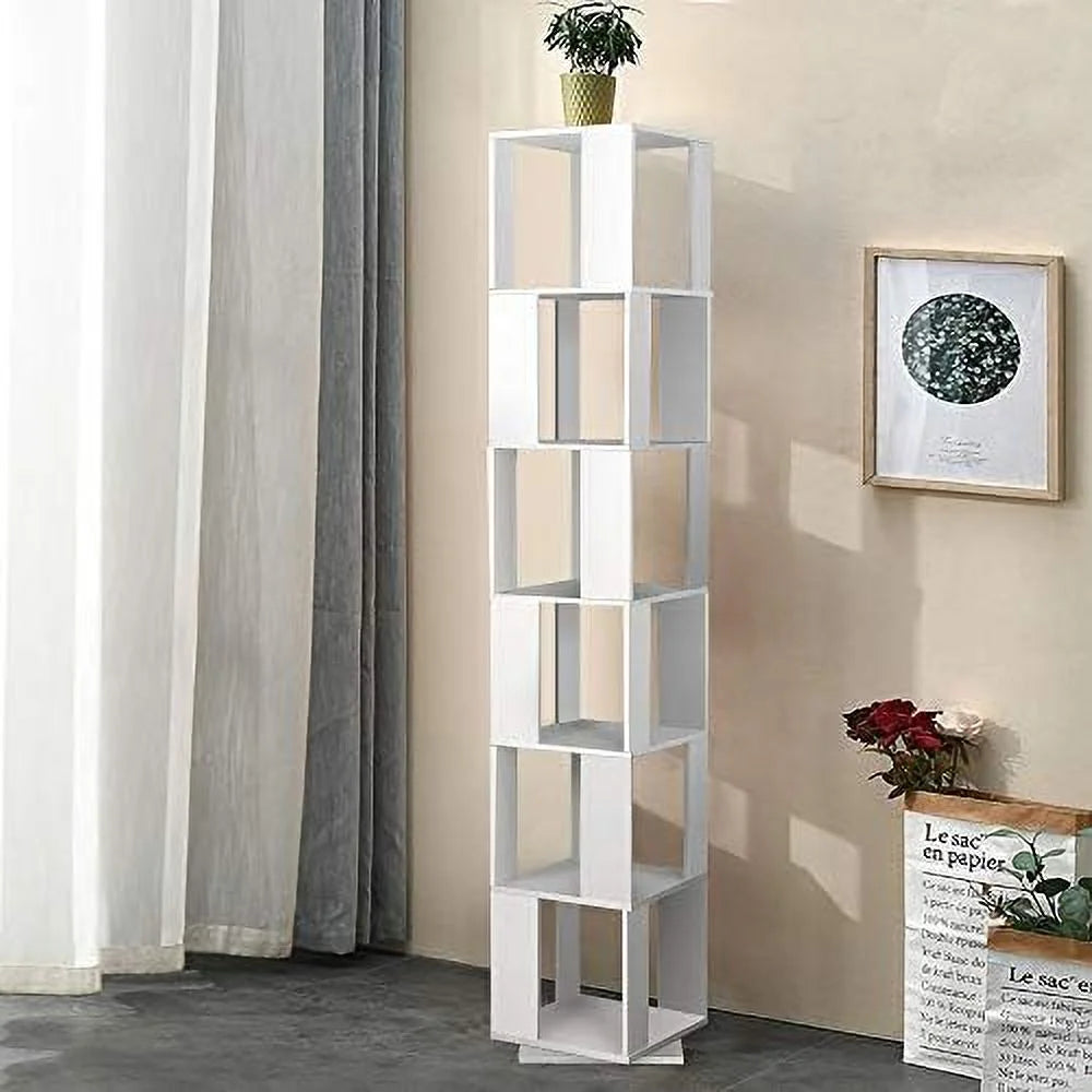 6 Tier White Wooden Corner Rotating Bookcase Shelving Unit R331