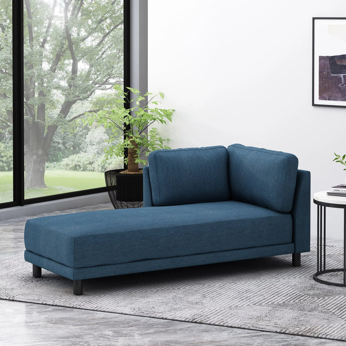 Navy Blue + Black Fabric Chaise Lounge L998425