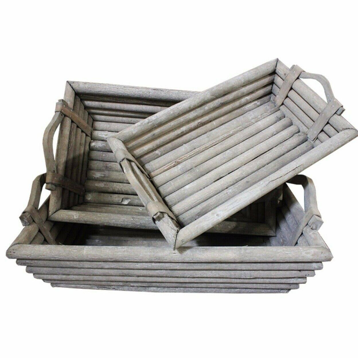 Set of 3 Gray Wooden Trays N551