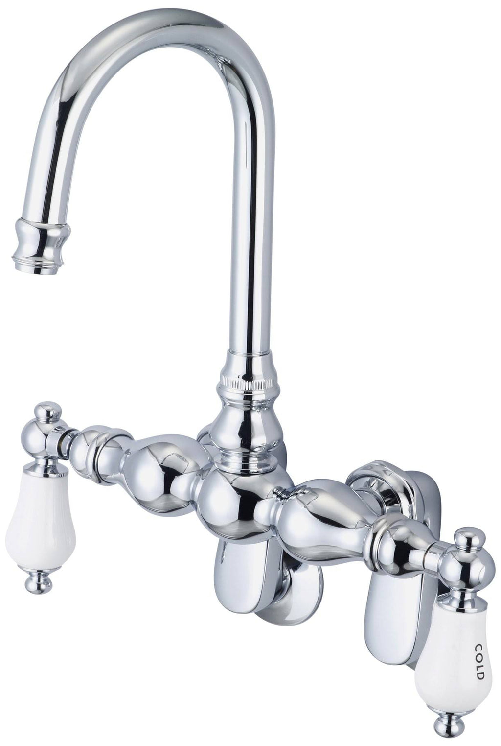 Chrome Adjustable Spread Wall Mount Tub Faucet with Gooseneck Spout V257