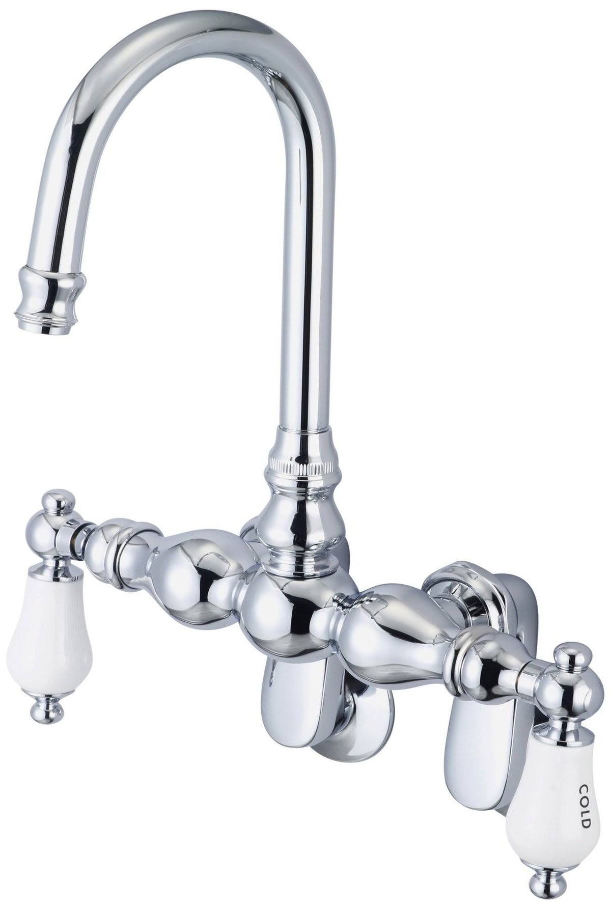 Chrome Adjustable Spread Wall Mount Tub Faucet with Gooseneck Spout V257